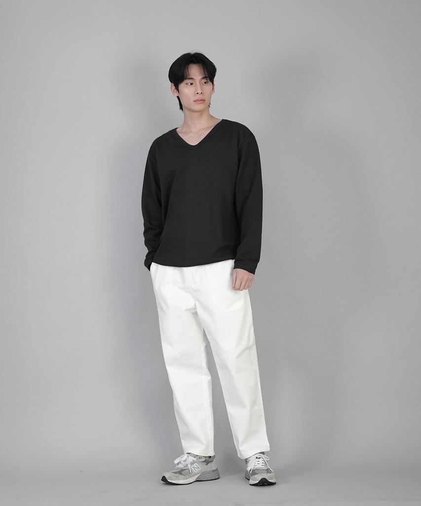 Seinteukeulu Plain V-Neck Sweatshirt Rvs-874 Black