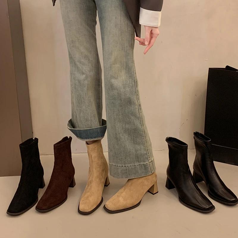 Fashion Autumn Winter Fashion Thick Heel Women Ankle Boots Fashion Back Zipper Shoes Vintage Modern Short Booties