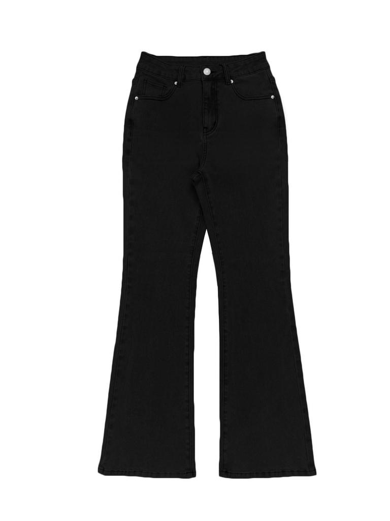 MH1025 Calças de Boca de Sino Femininas de Cintura Alta Elásticas com Bolsos