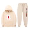 Mens Winter Warm Hooded Sweatshirt Pants Set Anime Inspired Casual Tracksuit Cotton Blend Thick Fleece Lined