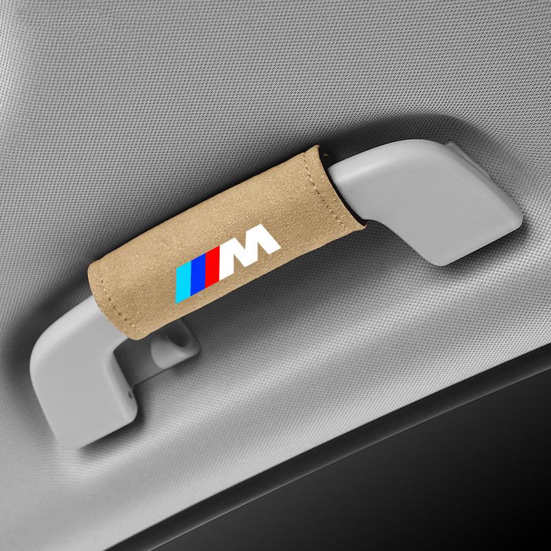 ORWI7 For BMW M LOGO Leather Car Roof Armrest Inner Door Pull Handle Protection Case Suede Cover 1 3 5 7 Series X1 X3 X5 X6 M Sports