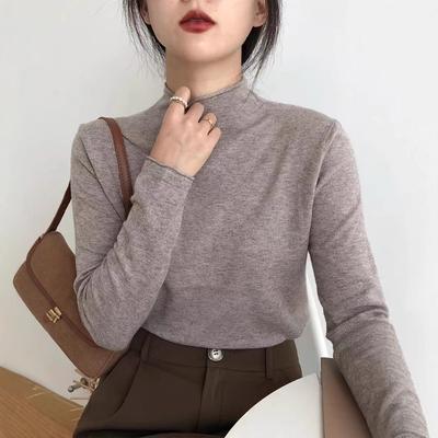 Halbrollkragen Strick-Basicshirt Damen Herbst und Winter Neu Locker und Dünn Weich Wachsig Vielseitiger Innerer Pullover