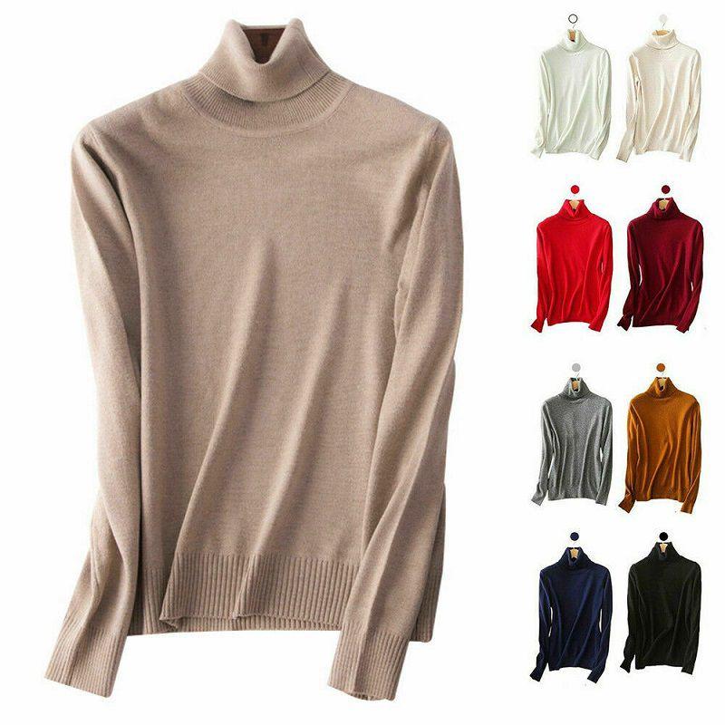 Women's Winter Slim Sweater Knit Turtleneck Soft Cashmere Wool Long Sleeve Pullover