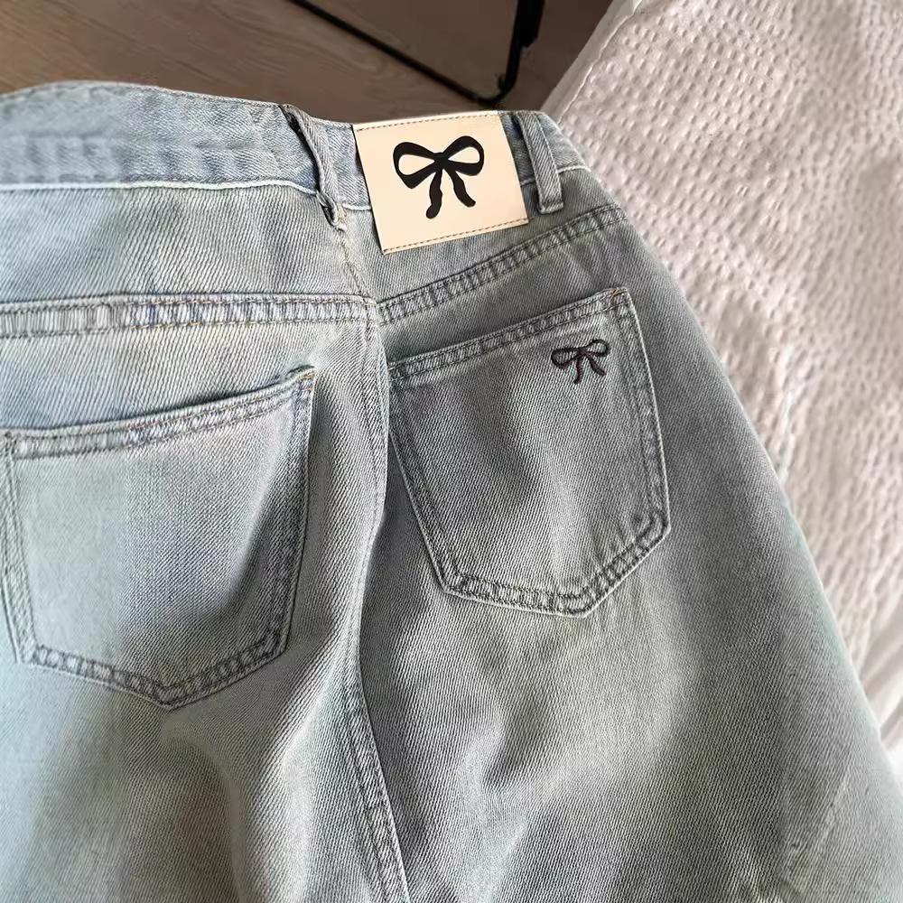 Women's 2024 Summer High-Waisted Slimming A-Line Denim Mini Skirt with Ripped Detail