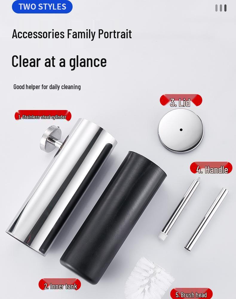 Wall-Mounted Stainless Steel Toilet Brush with Odor-Proof Long Handle and Round Holder for Bathroom Cleaning