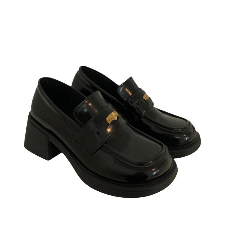 Fashion versatile brown women's new small height increase thick heel small leather shoes