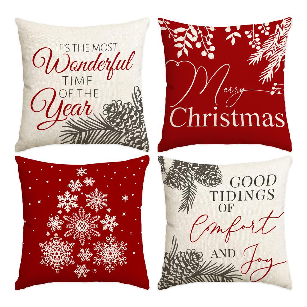 1/4pcs Christmas Pillow Cover, Elderly, Snowflake, Tree Printed Cushion Cover, Christmas Decoration (without Pillow Core)
