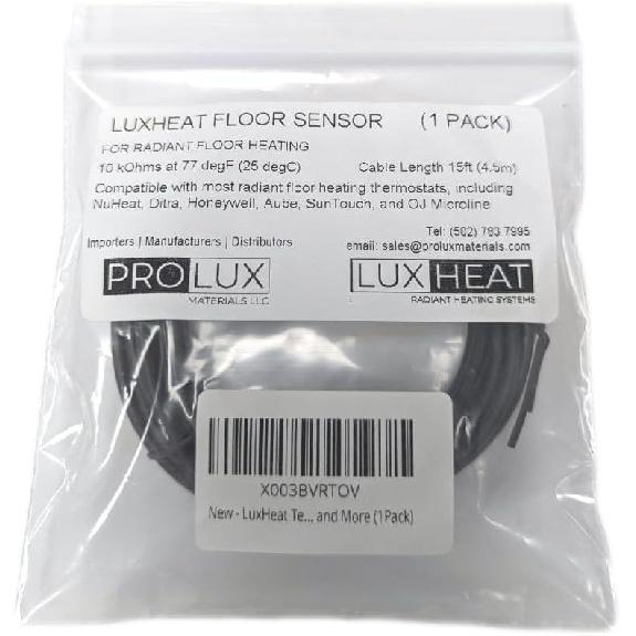 LuxHeat Temperature Floor Sensor for Radiant Under Floor Heating. NTC 10kohm 15ft Probe, Suitable for Most Heating Installations. Compatible with