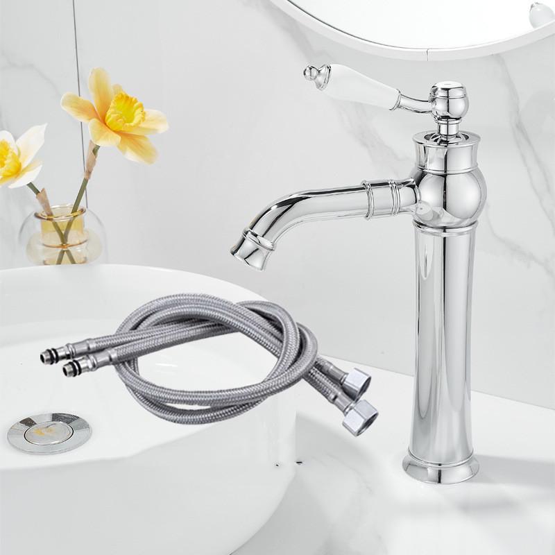 Tuqiu Gold Bathroom Faucet Total Brass Chrome Basin Faucet Cold And Hot Water Mixer Sink Tap Single Handle Deck Mounted Sink Tap
