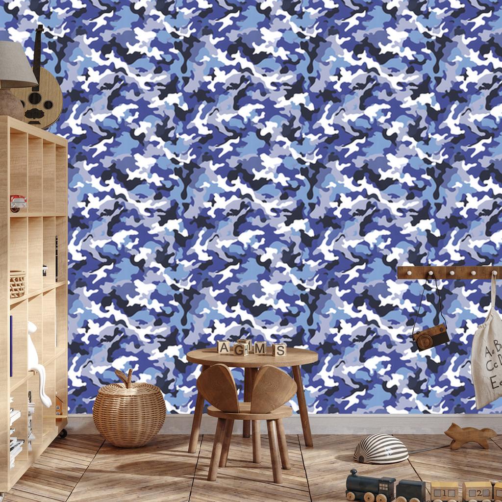Military Camouflage Wallpaper Blue and Navy for Living Room and Bedroom 50x1000
