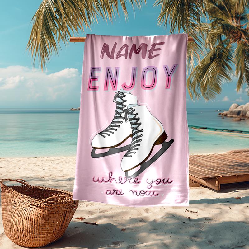 Custom Name Ultra-Soft Beach Towel with figure skating Theme,Ideal for Pool - Camping, Diving - Perfect Travel Essential, Vibrant Beach Towel.