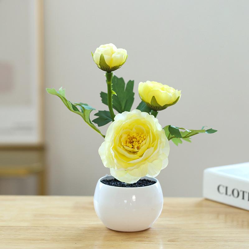 1 STK Hjem Hage Dekor Te Rose 3 Hoder Bord Ornament Falske Blomster Kunstig Blomst Mini Bonsai