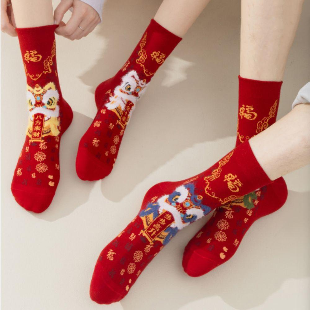 Couple New Year Red Socks Plush Good Luck Socks Floor Sock Lion Dance Red Socks  Warm