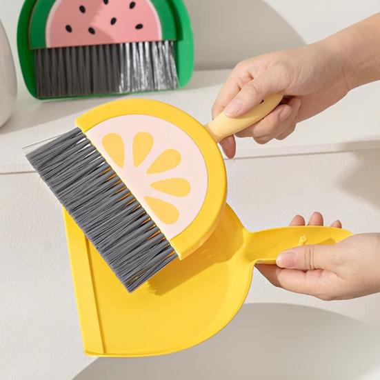 Small Broom Dustpan Set Fruit Themed Anti-scratch Desktop Crumb Sweeper Glass Piano Surfaces Fine Dust Debris Handheld Broom