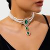Europe, America, Light Luxury Retro Style Beaded Choker Necklace, Imitation Pearl Rhinestone Fashion Collar