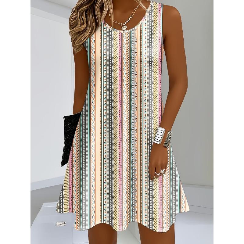 Large Size Women's Dress Summer 3D Printed O Neck Sleeveless Fashion Elegant Casual Comfortable Dresses