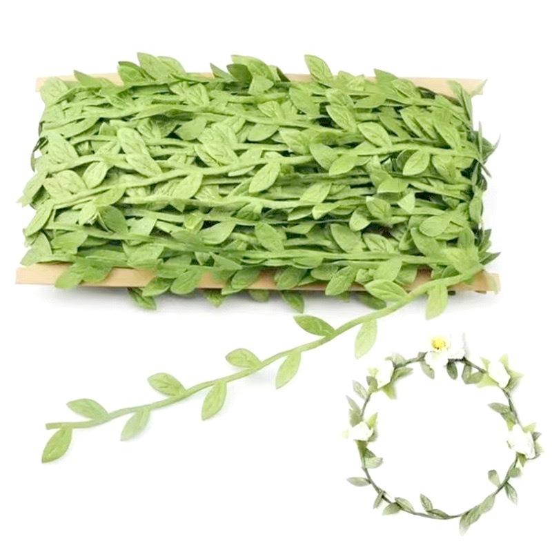1VOLUME Decorazione corona intrecciata in rattan di seta con foglie verdi fai-da-te, materiale per corona fatta a mano con piante verdi, forniture per tessitura