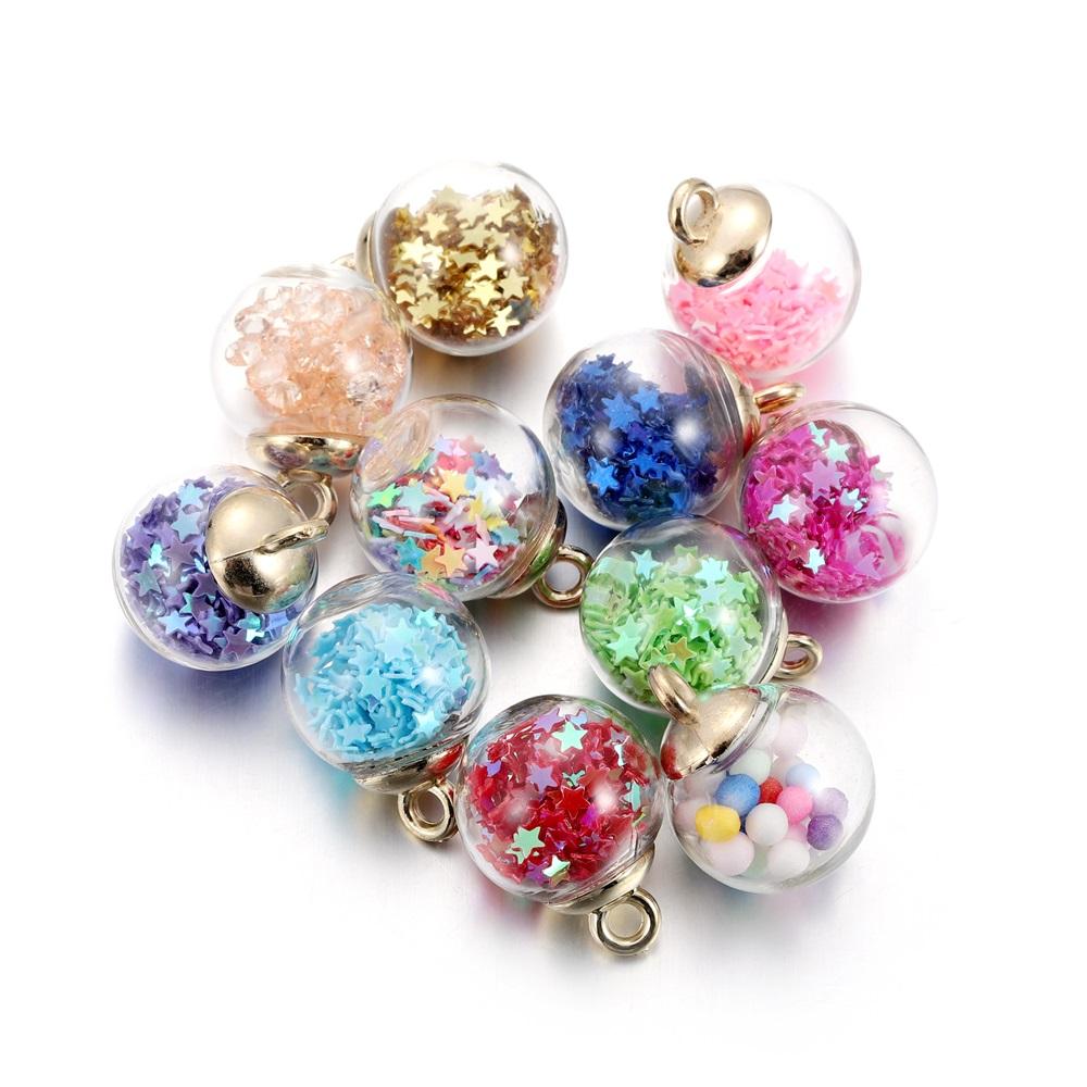 10Pcs Charms Star Sequins Transparent Glass Ball 16mm Pendants Crafts Making Findings Handmade Jewelry DIY for Earrings Necklace