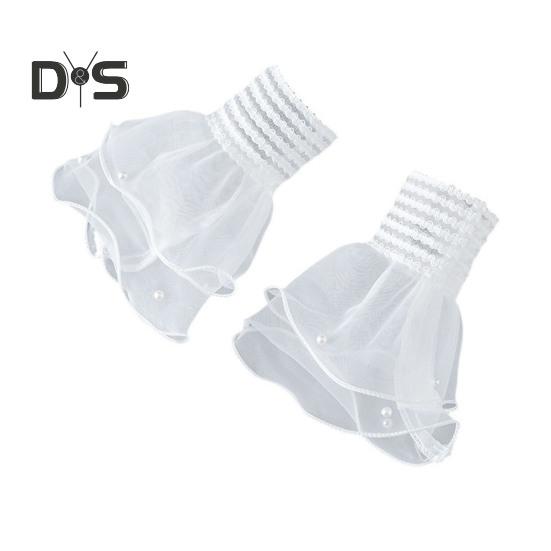 

1 пара женских манжет на запястье, прозрачные кружевные эластичные искусственные жемчужные украшения, противоскользящие оборки, украшение на запястье, однотонные поддельные манжеты принцессы, реквизит для фотосъемки белый