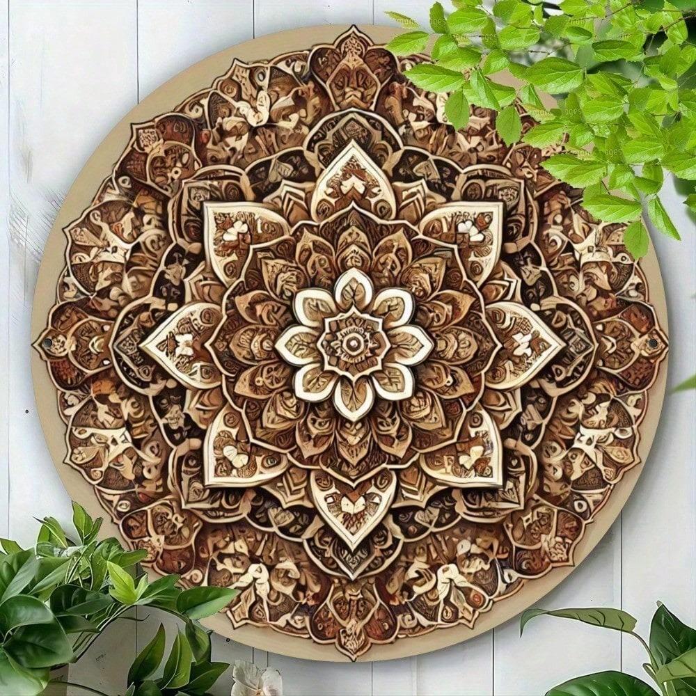 Vintage 7.8 Inch Metal Round Wall Sign Persian Turkish Style Iron Art Home Porch Decor Weather Resistant