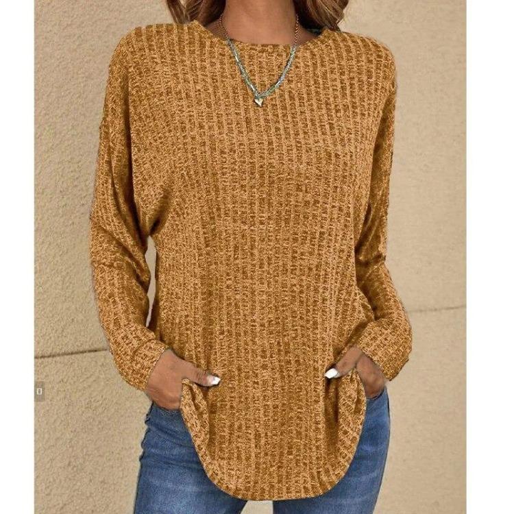 2023 Damen Casual Vintage Einfarbiges T-Shirt Frühling Herbst Mode Rundhals Langarm Locker Elegant Allround-Pullover