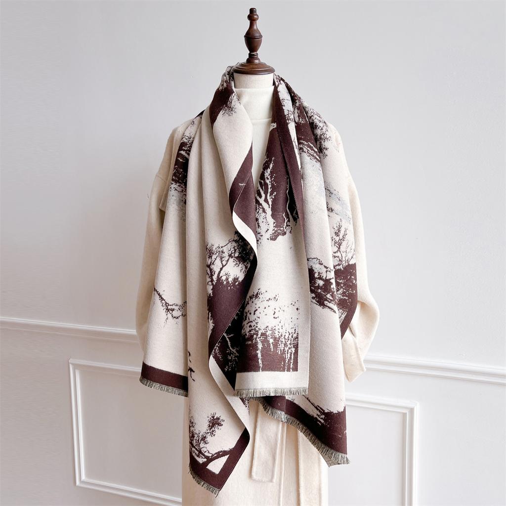 Winter Warm Cashmere Scarf for Women Luxury Print Pashmina Shawl Wrap Neckerchief Female Bufanda Echarpe Design Headband