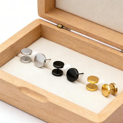 One Pair Black Stainless Steel Round Stud Earrings For Women Dumbbell Piercing Earrings Men Punk Fashion Zircon 2-14mm