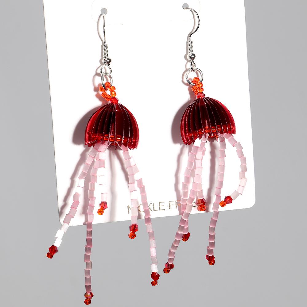 Creative Cute Jellyfish Long Tassel Drop Earrings New Funny Shiny Glass Seed Beads Handmade Women's Earring Mermaid Jewelry Gift