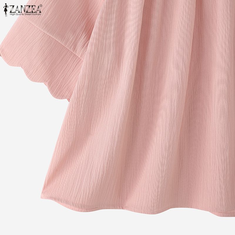 ZANZEA Women Round Neck Loose Casual Flare Half Sleeve Blouse
