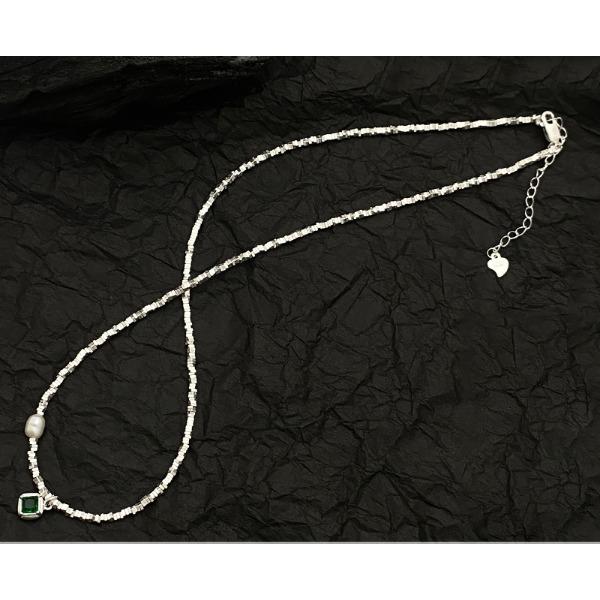 Four Corners Broken Green Square Pearl Necklace Clavicle Chain Niche Forest Series Fresh Sparkling