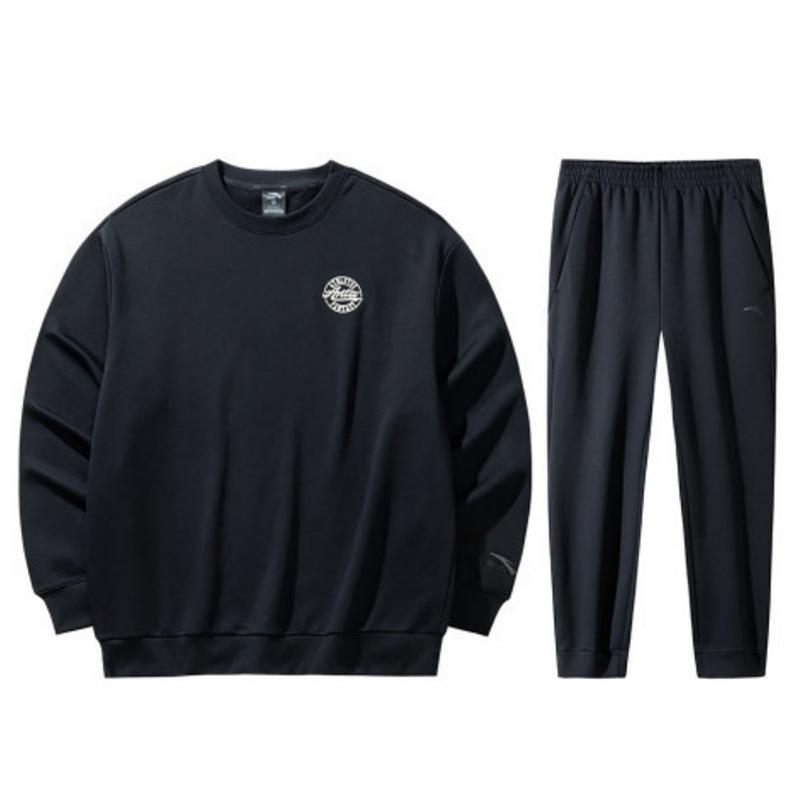 

Anta Round Neck Pullover Comfortable Warm Long Sleeve Top Solid Color Cuffed Mid Waist Long Pants Casual Sports Suit 952448708-3+152447325N-2 L