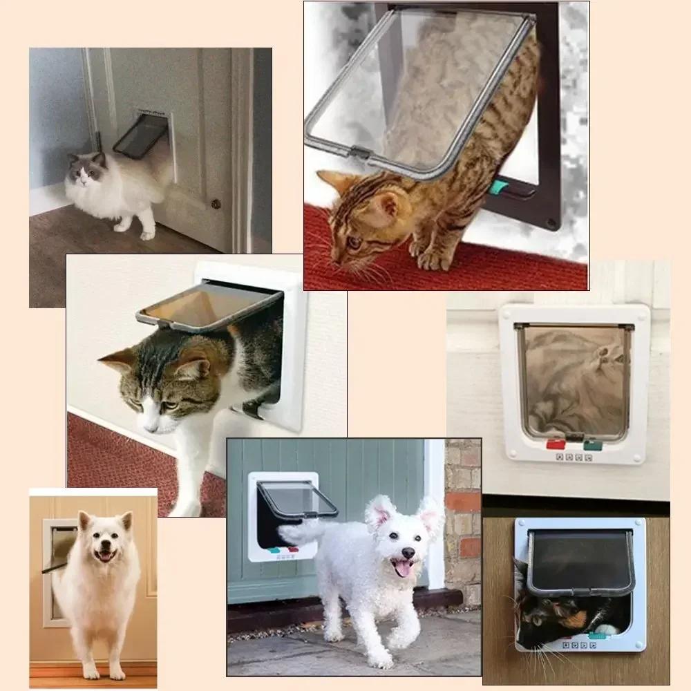 For Dog Cat Kitten ABS Plastic Dog Cat Flap Door With 4 Way Lock Security Flap Door Small Pet Supplies Cat Puppy Safety Gate