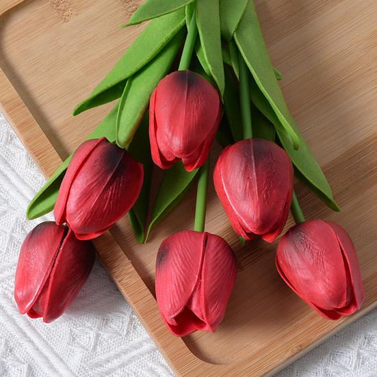 10Pcs Artificial Tulip Realistic Fake Flower Branch Home Office Wedding Party Table Centerpiece Indoor Outdoor Faux Bloom Plants Decoration