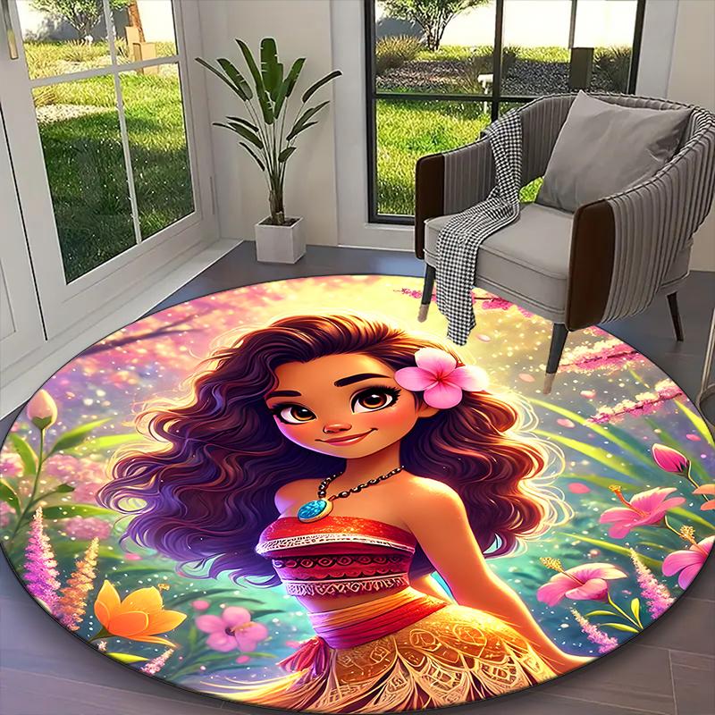 1pc Moana Ocean Adventure Carpet for Room Floor Mat, Comfortable Office Chair Printed Round Rug, Beautiful Hotel Rug