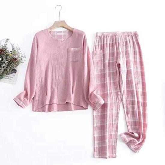 Checkered Soft Comfortable to the Perfect Gift for Day Size Women's Pajamas, Spring/Summer/Autumn/Winter, 100% Cotton, Pattern, V-Neck, Gauze, Touch,