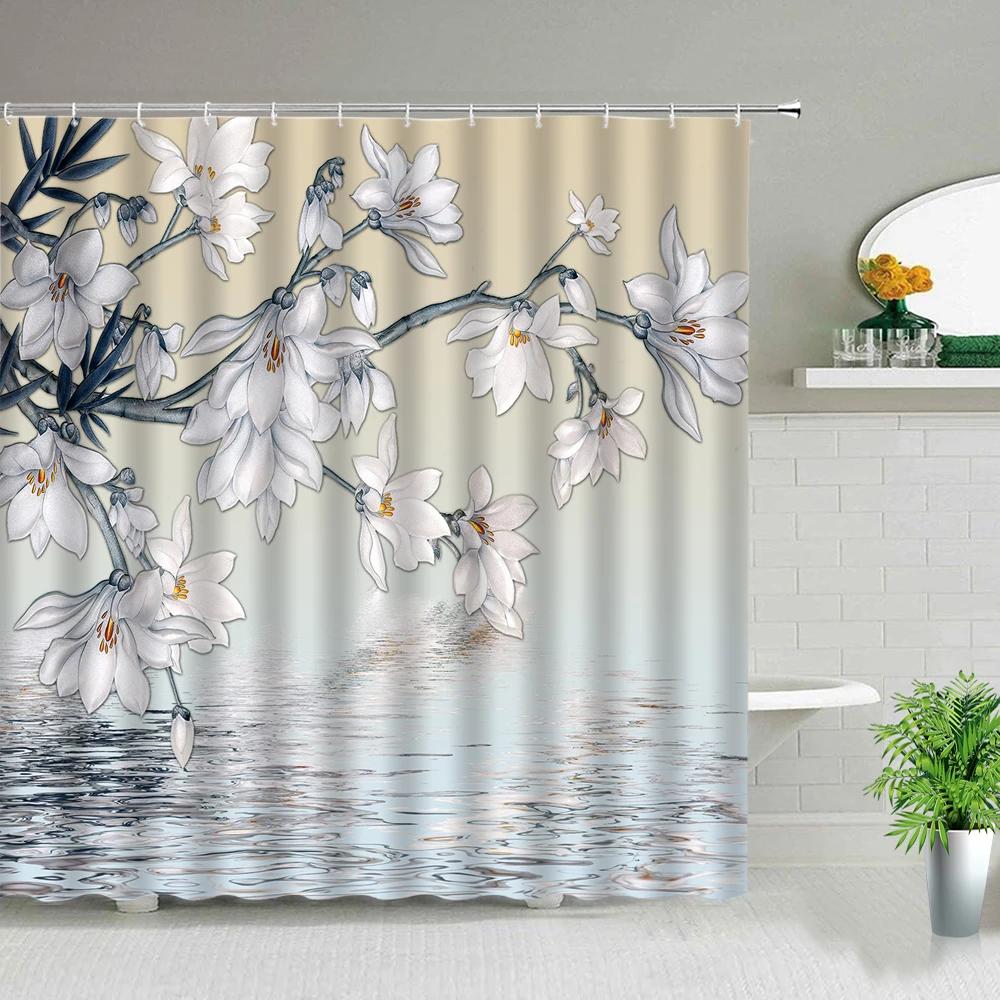 Flowers Plant Shower Curtains 3D Simple Purple Dandelion Flower Printing Polyester Home Decoration Waterproof Bathroom Curtain
