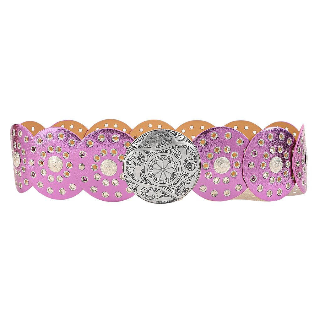 Vintage Cowgirl Buckle Belt Colorful Round PU Hollow Belt Cowboy Waistband  Waist Accessories