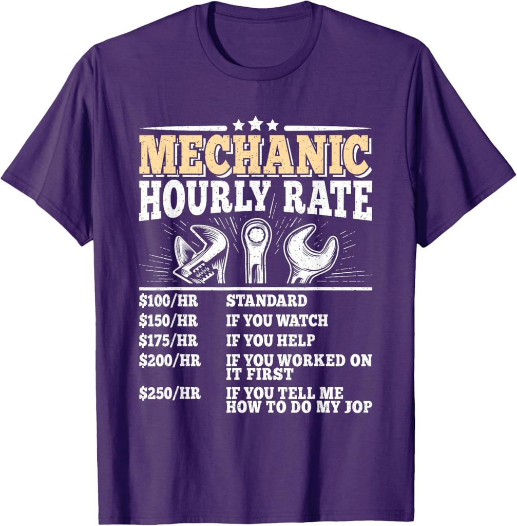 Mechanic Hourly Rate Funny Repair T-Shirt Graphic Mechanic Auto Technician Men Tee