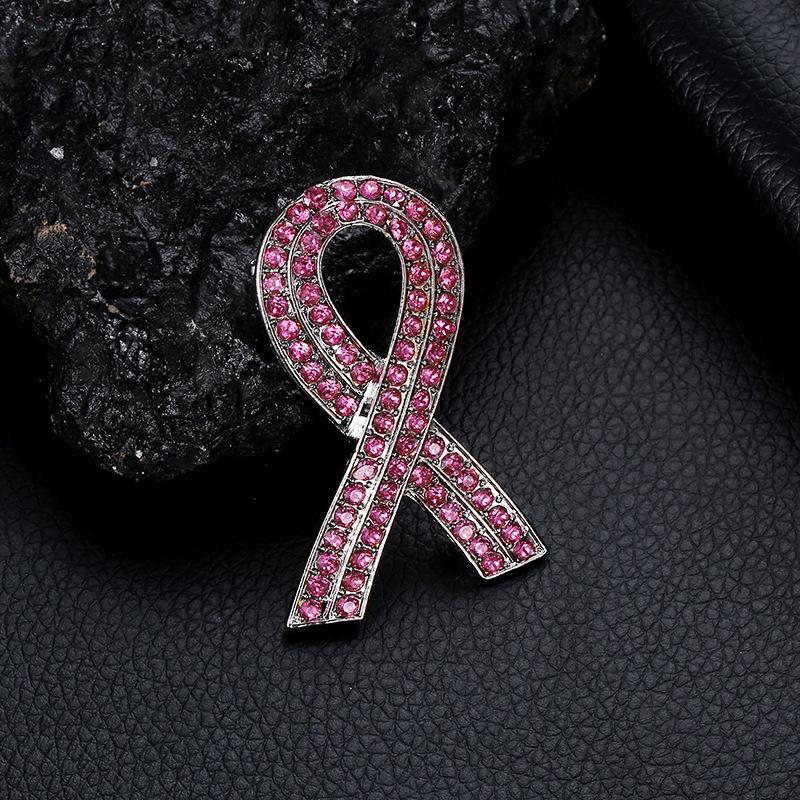 Exquisite Pink Ribbon Diamond Brooch: Fashionable AIDS Awareness Jewelry Pin