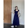 French sweet and spicy style sexy square-neck dress for women, summer Korean design with a cinched waist fitted hip-hugging long dress