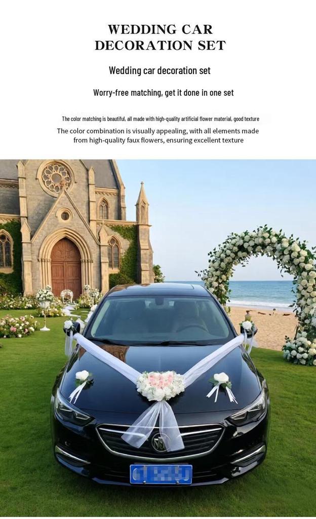 Heart-Shaped Wedding Car Decoration Set: Pink & White Artificial Flowers