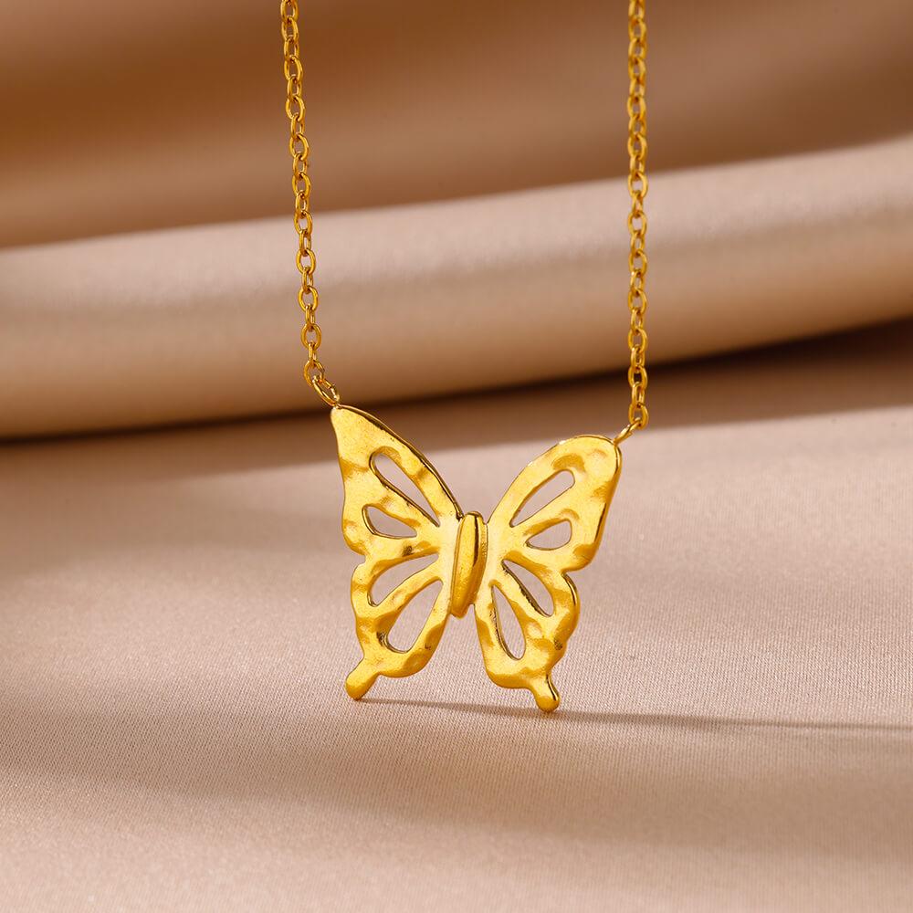 New Trendy Butterfly Snake Pendant Necklace For Women Stainless Steel Gold Color Clavicle Chain Female Party Aesthetic Jewelry