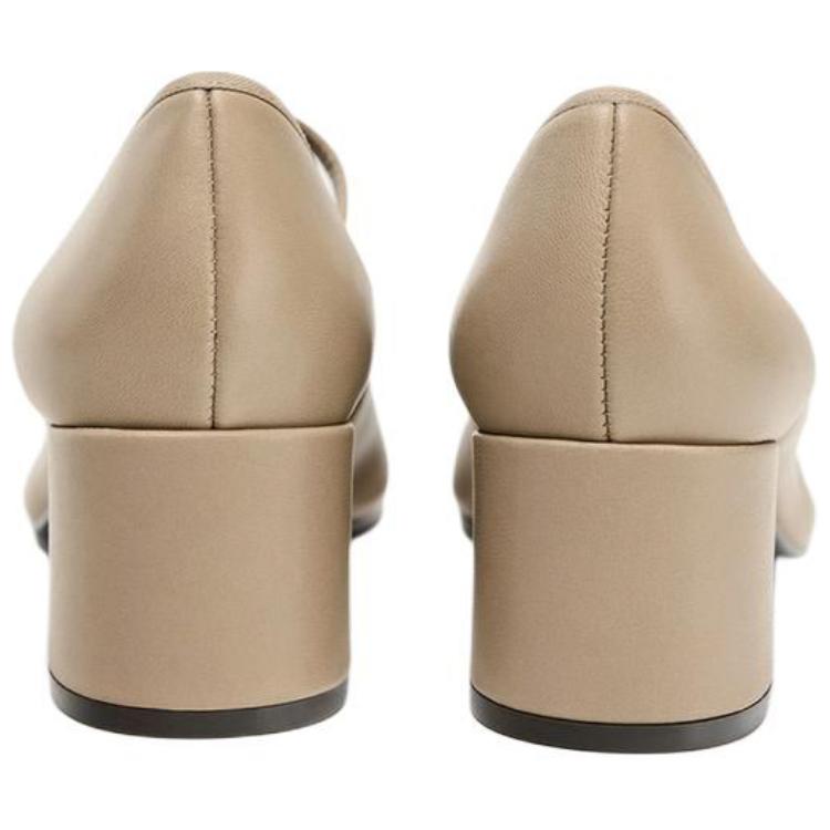 Zara Lambskin Lightweight Elegant Artistic Casual High Heels 5.5cm Leather Strap Chunky Mary Jane Shoes Women shoes Light-Beige 12238510002