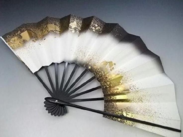 Love Chirashi Black Lacquered Fan for Dancing Fan, 1209-13, Double-Leg Pattern, Gradient, 9.5 Inches, Bone, Box, (Black)