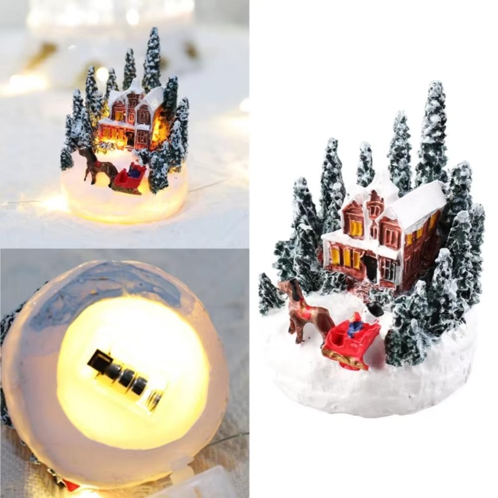 

Cartoon Christmas Town Ornaments Led Light Miniature Village Figurine Desk
