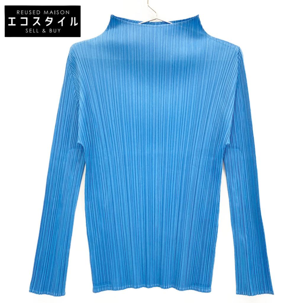 PLEATS PLEASE 21Stainless Steel PP11-JK761 Blue Pleated Blouse Tops 3 blueUsed
