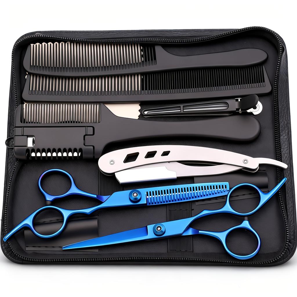 6 Inch All-in-One Professional Hair Cutting Kit Complete Salon Scissors Set with Straight Thinning Shears Styling Comb Case for Home Haircuts