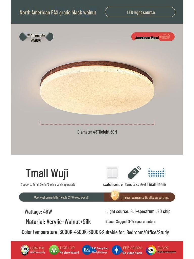 Retro Walnut Zen Ceiling Light with Song Dynasty Silk Aesthetics