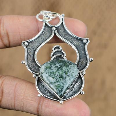Natürlicher Baumachat Edelstein Anhänger 925 Sterling Silber Indischer Schmuck für Mädchen