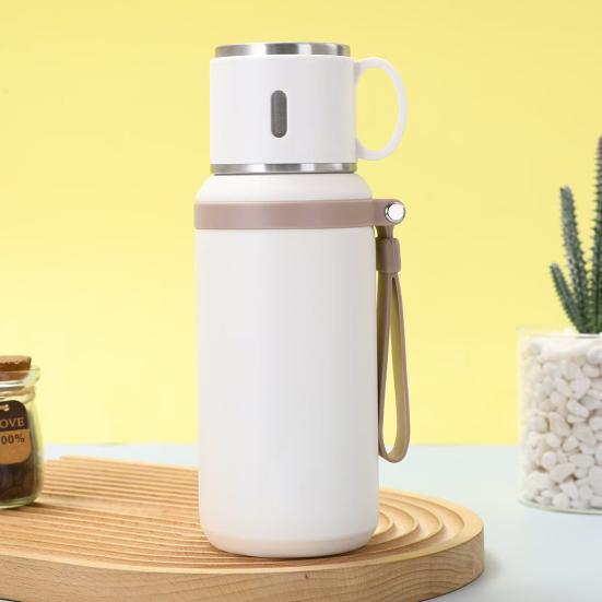 Cup 316 Stainless Steel Vacuum Insulated Bottle with Leakproof Lid And Portable Handle 2-in-1 Drinking Cup Wide Mouth for Hot Cold Drinks